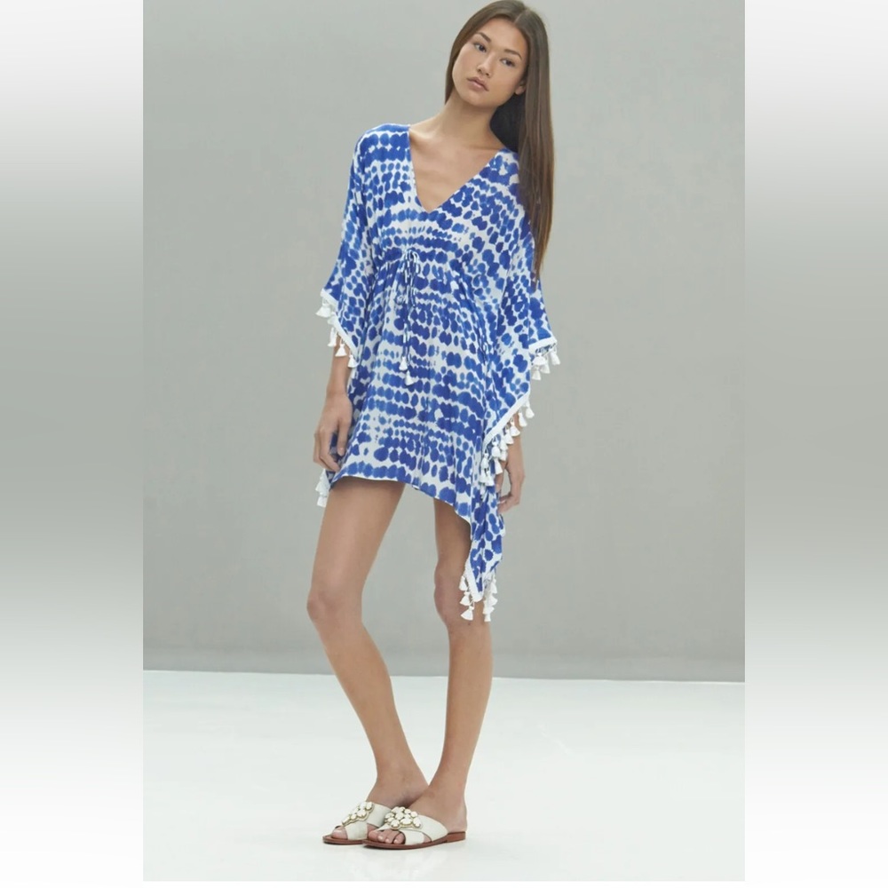 ALEXIS *Julia* blue white poncho kaftan beach vacation dress one size